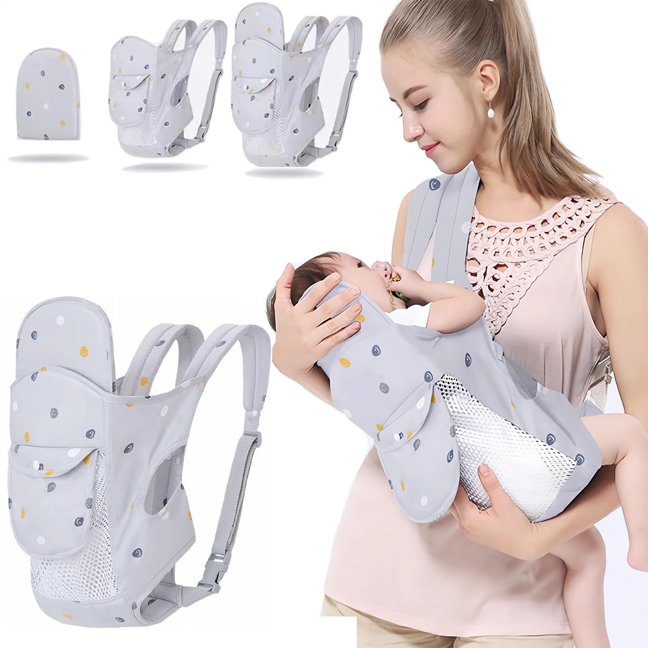 POVENK breathable-mesh baby carrier grey delivers airy comfort for baby and parent.