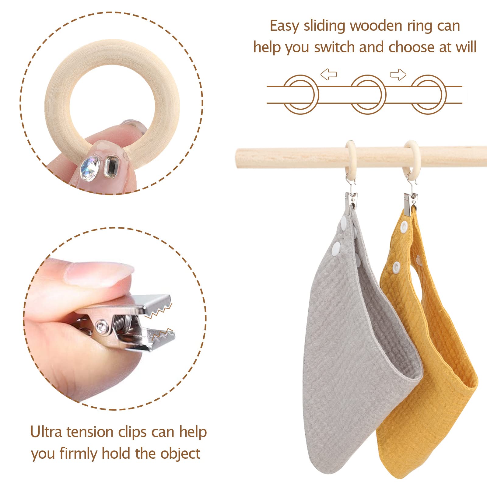 POVETIRE 2.5 inch wood ring with clip ready for storage