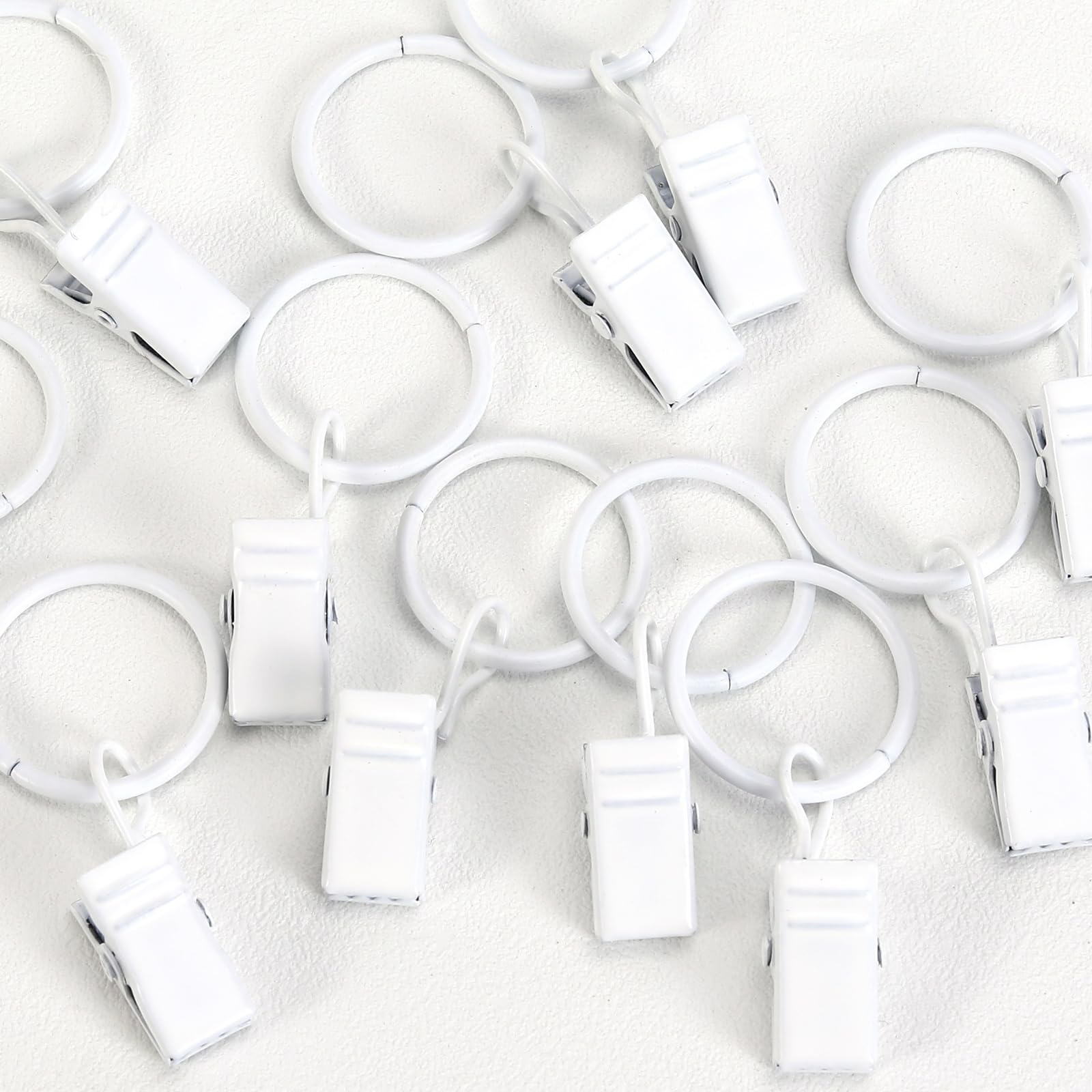 POVETIRE 30 metal ring hooks closeup of a durable metal clip—smooth, rust-resistant finish.