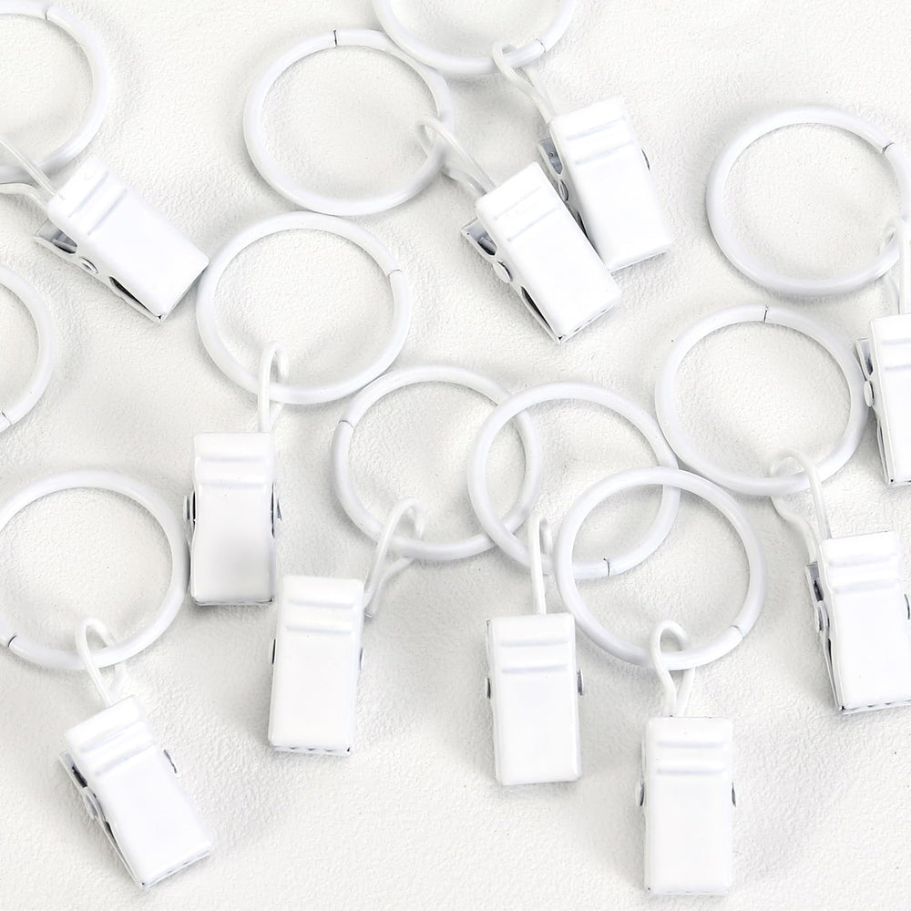 POVETIRE 30 metal ring hooks closeup of a durable metal clip—smooth, rust-resistant finish.