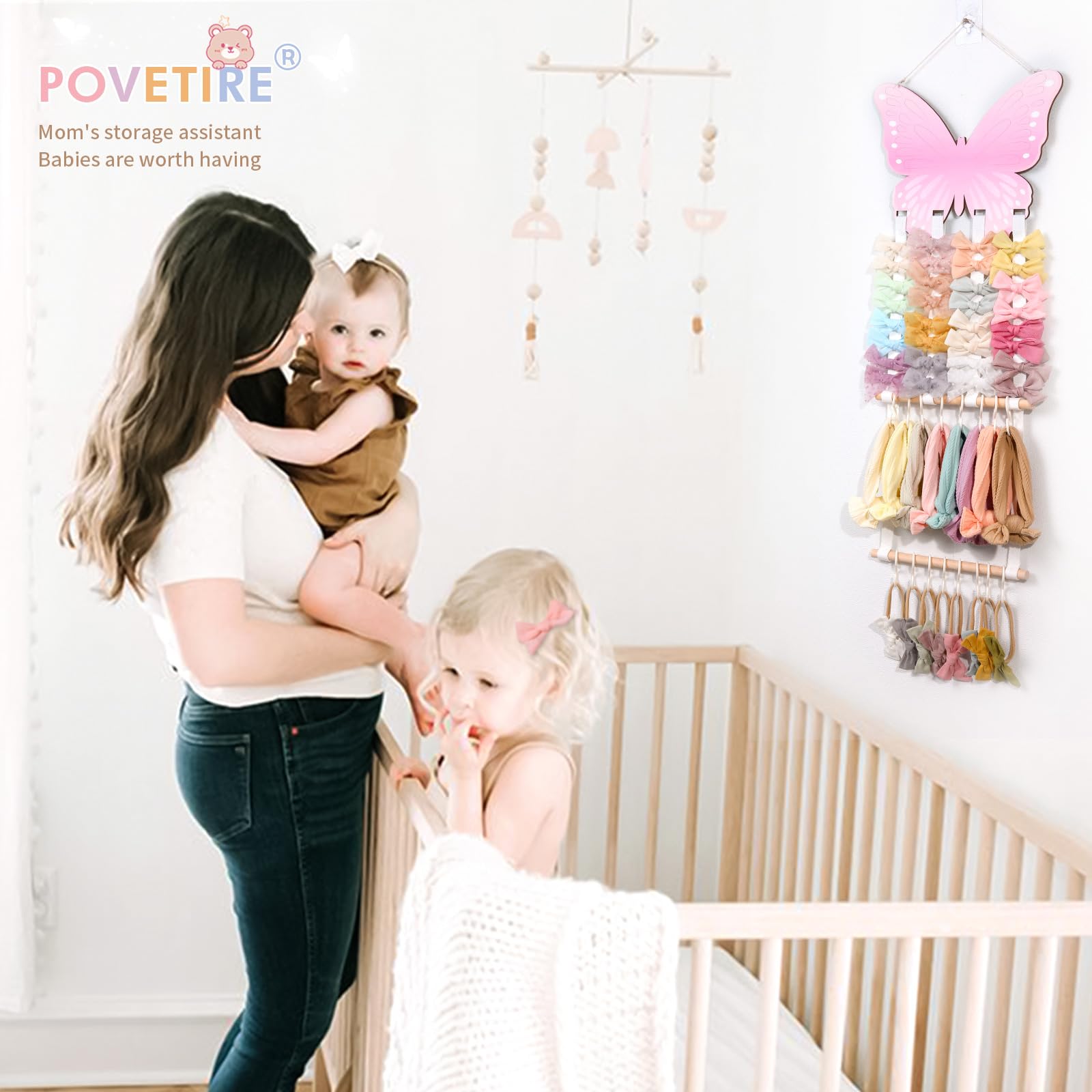 POVETIRE organizer shows pastel bows for tidy nursery decor