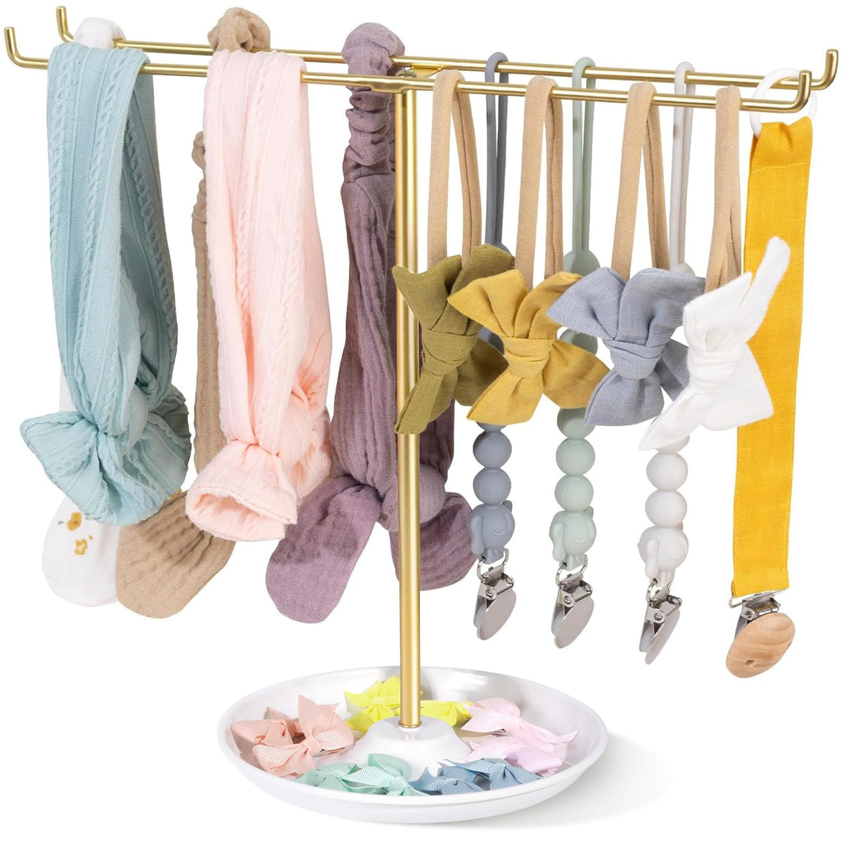 POVETIRE headband organizer stand keeps baby bows neatly stored and accessible.