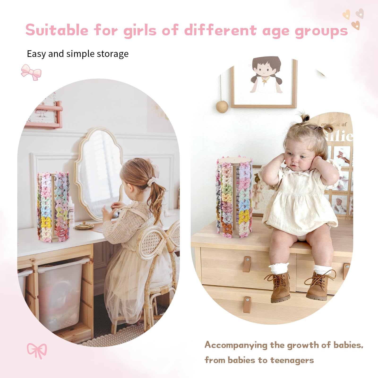 POVETIRE Baby nursery bow display adds tidy, playful room touch