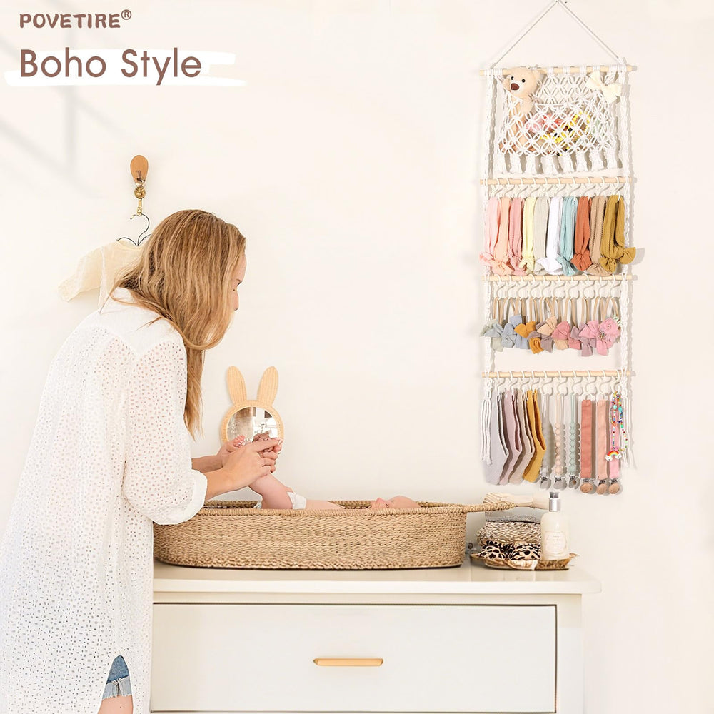 POVETIRE bow organizer 30-inch length provides clear space for over 60 hair accessories.