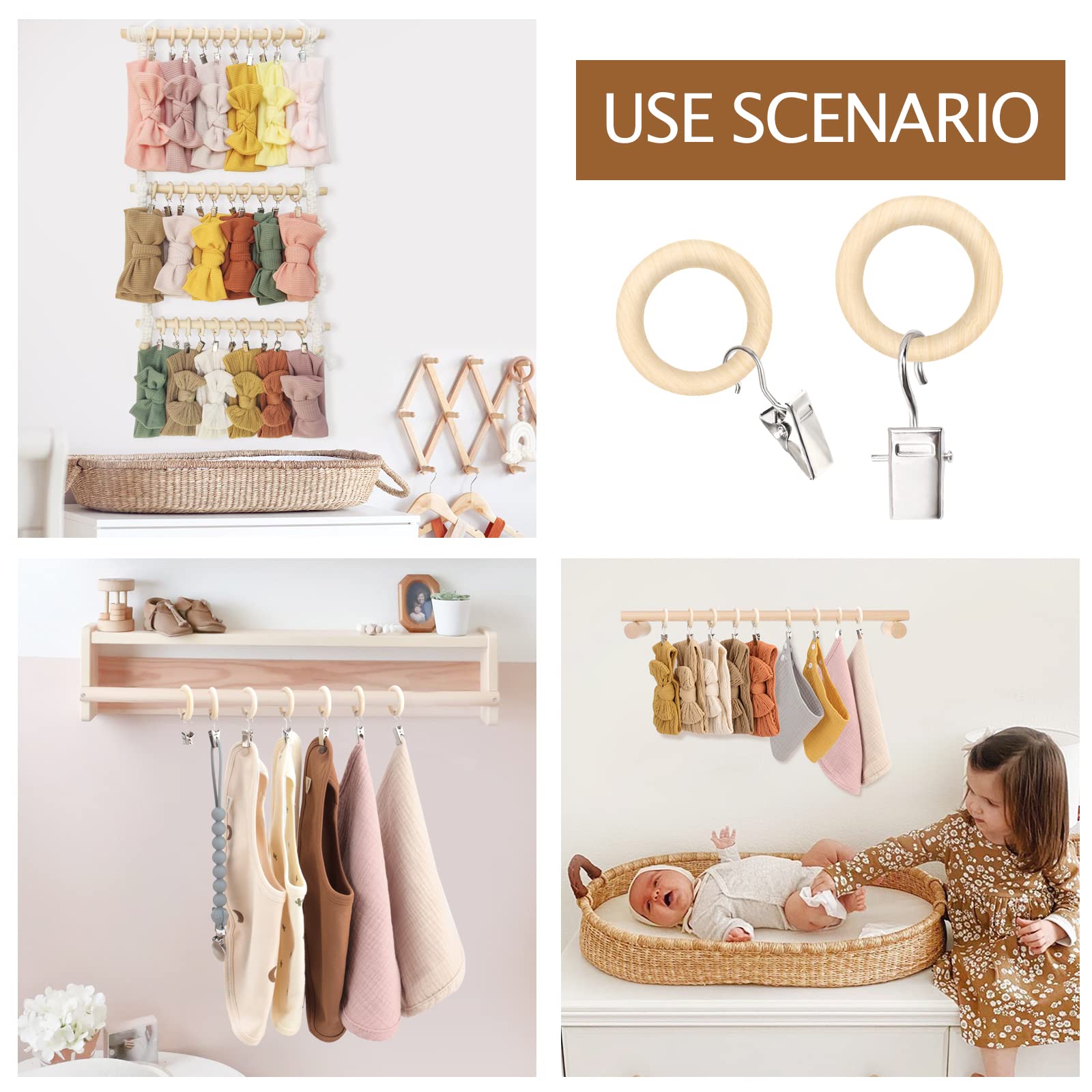 POVETIRE drawer organizer wood ring with clip for small items