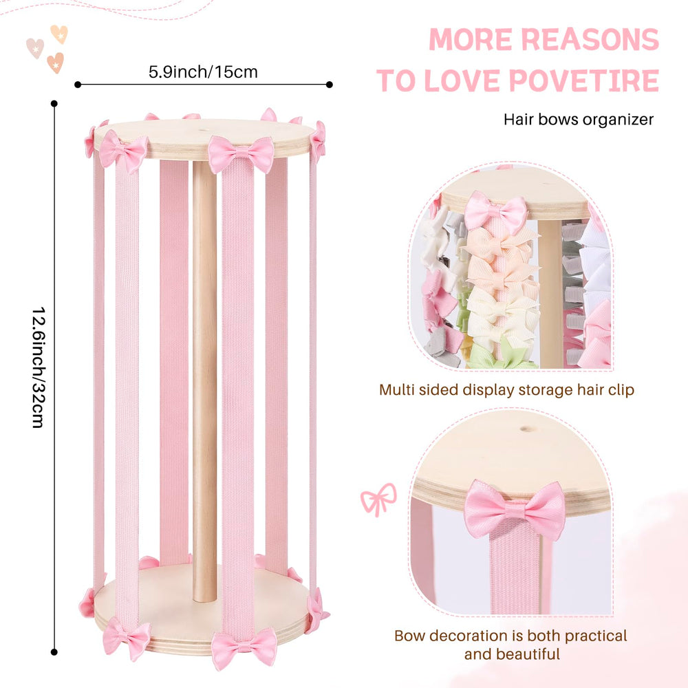 POVETIRE Wooden bow organizer on dresser decor keeps clips within reach