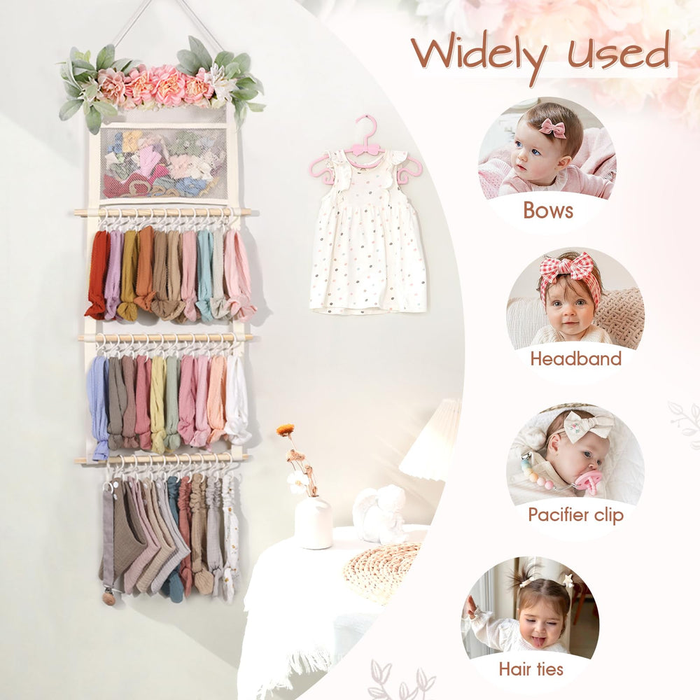 POVETIRE floral leaf bow holder with 30x14 inch display
