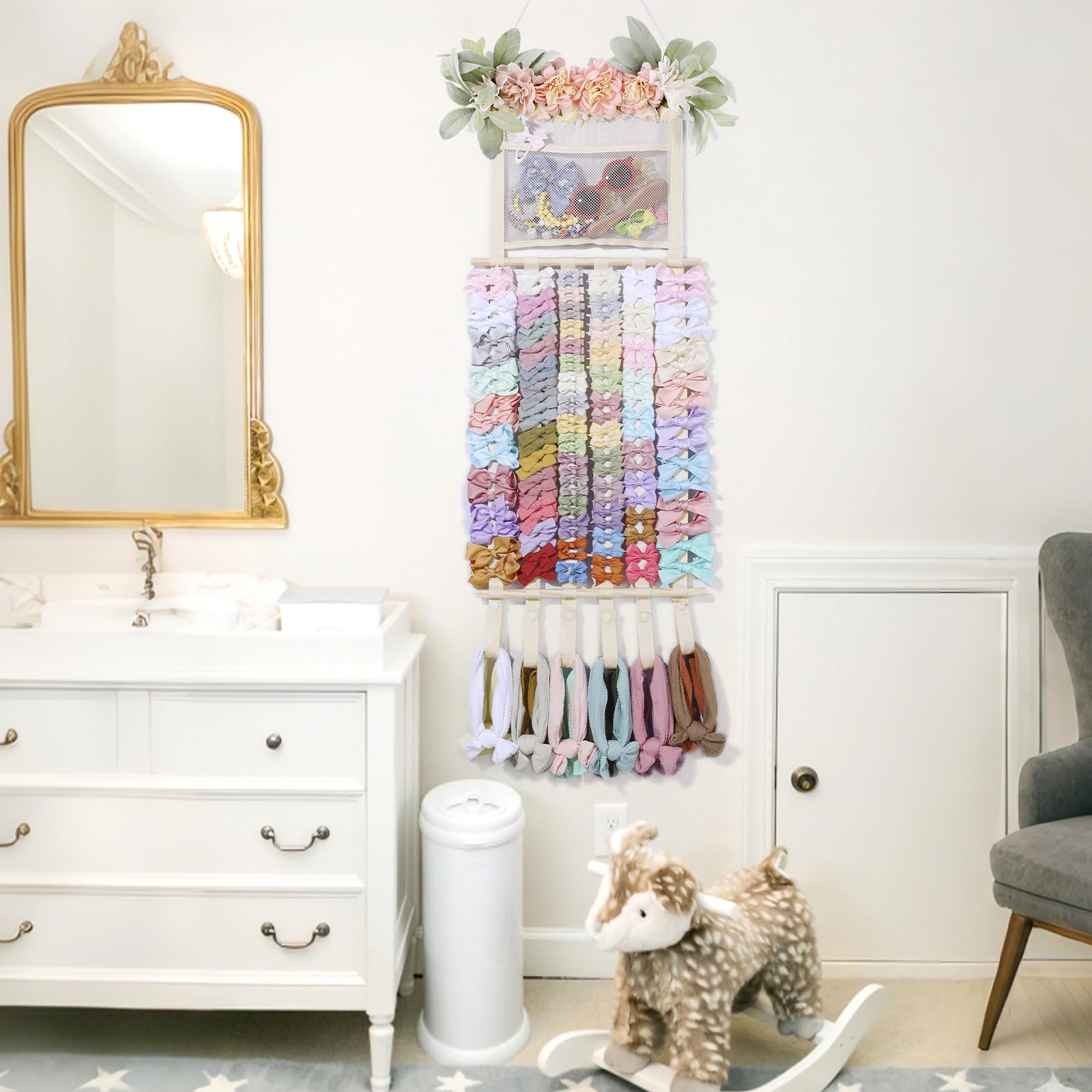 POVETIRE floral-leaf design wall panel stores bows neatly