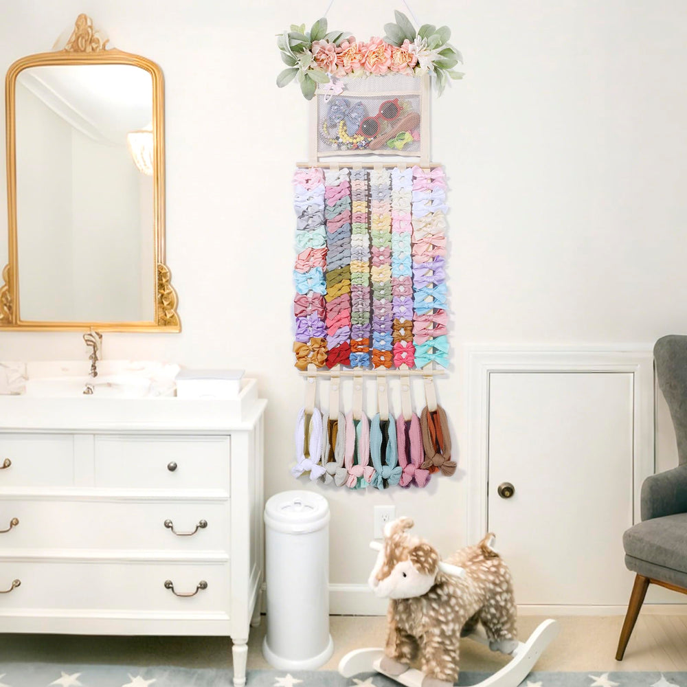 POVETIRE floral-leaf design wall panel stores bows neatly