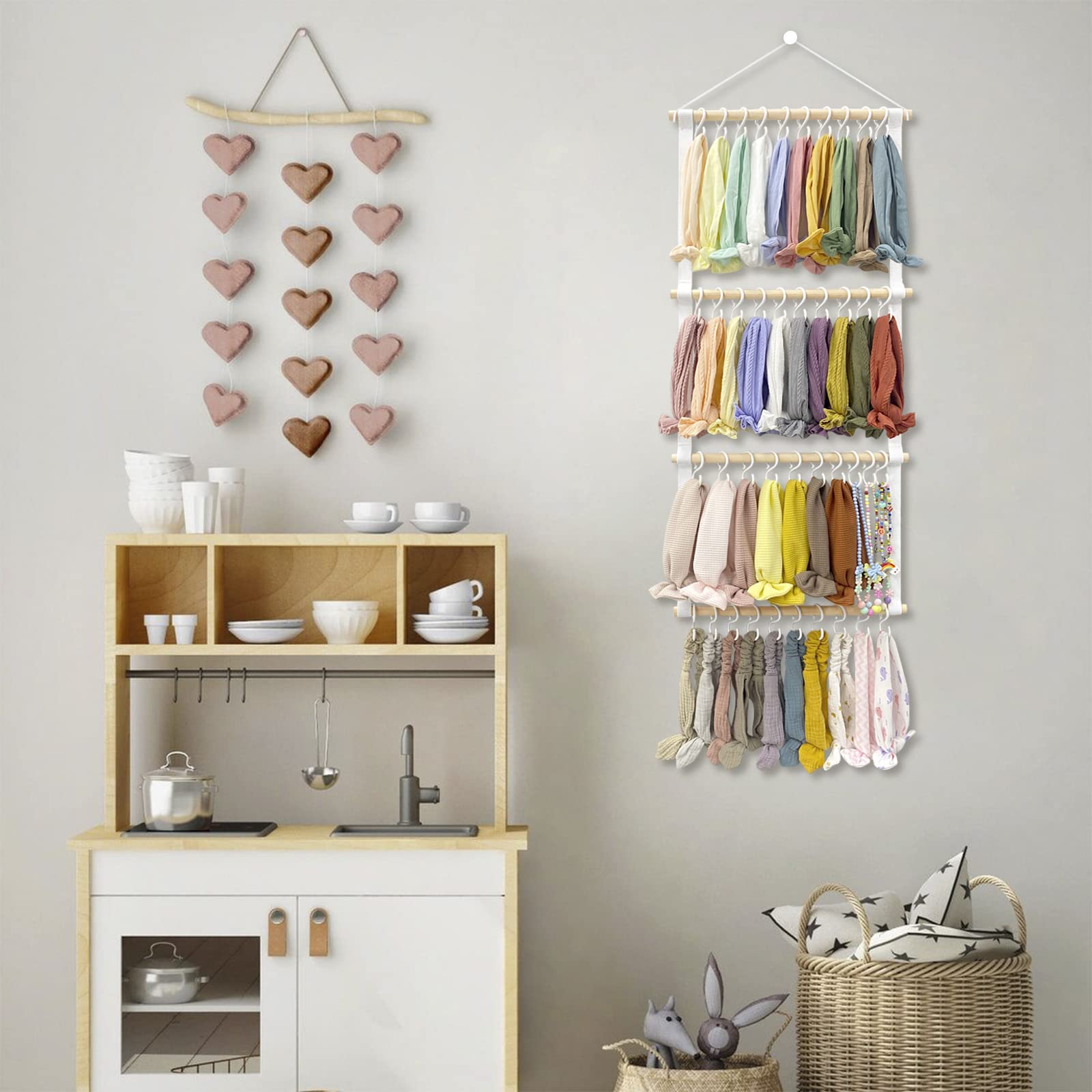 POVETIRE hair accessories organizer showcases multi-use storage for bows, bibs, and scrunchies.