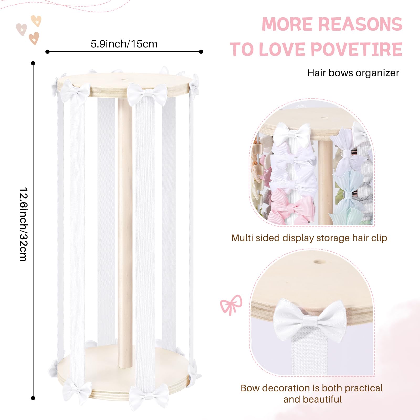 POVETIRE hair bow holder on dresser provides easy access to clips and bows.