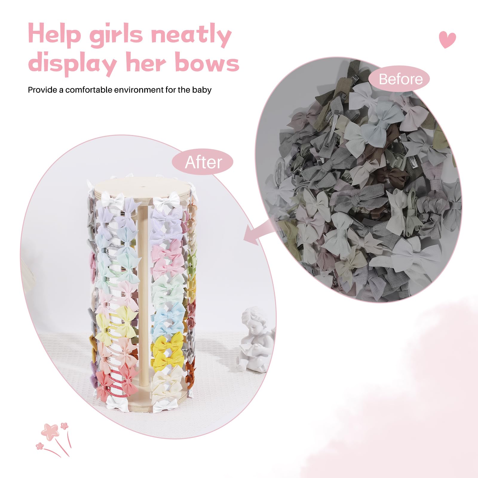 POVETIRE hair bow holder with lace mesh decor protects accessories during daily use.