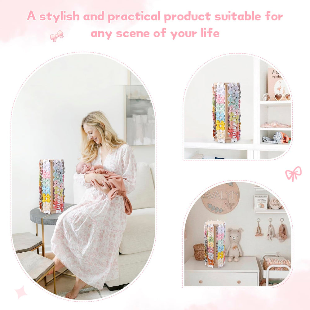 POVETIRE nursery decor idea shows organized hair bows for toddler room.