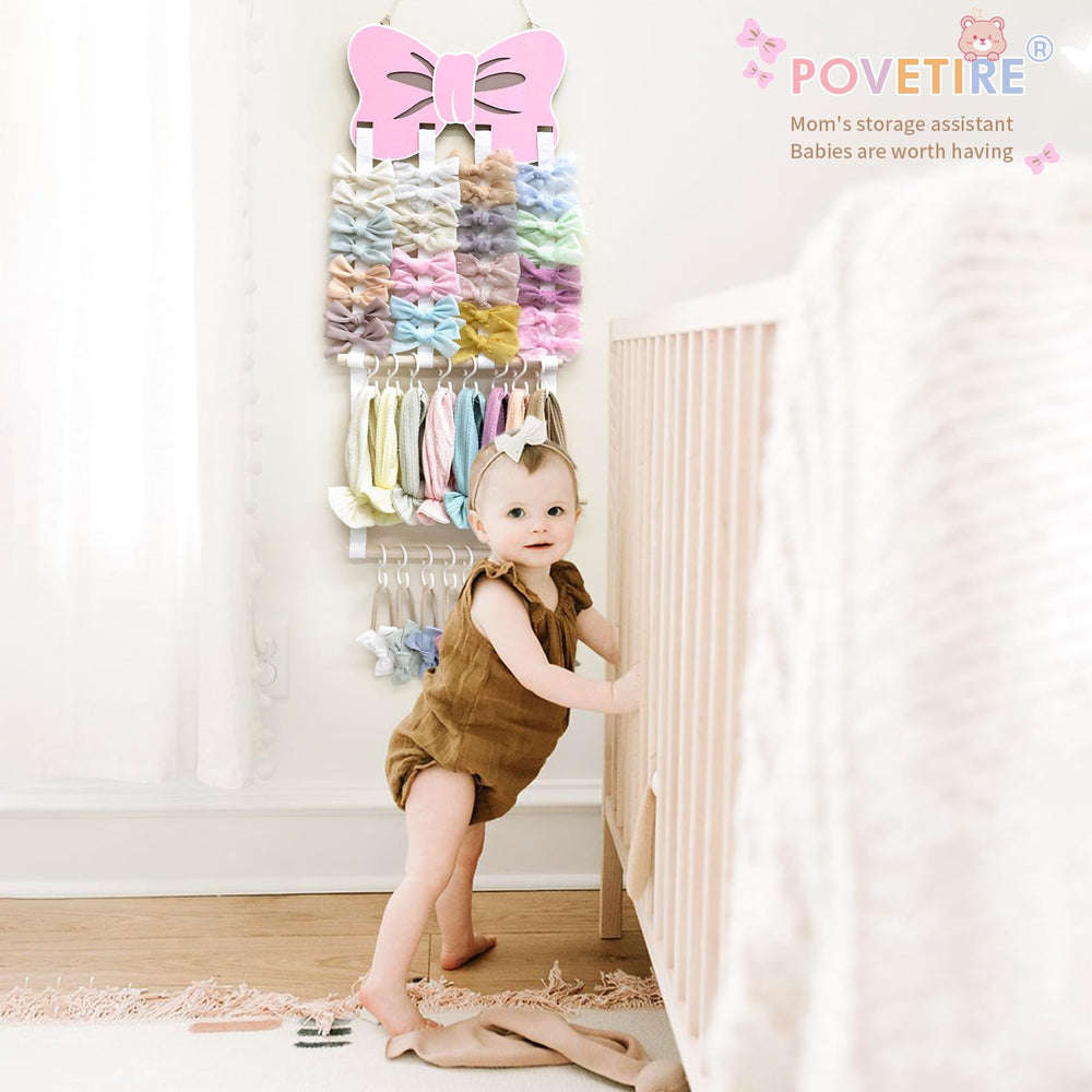 POVETIRE hair bow organizer with wooden stick visible for easy access