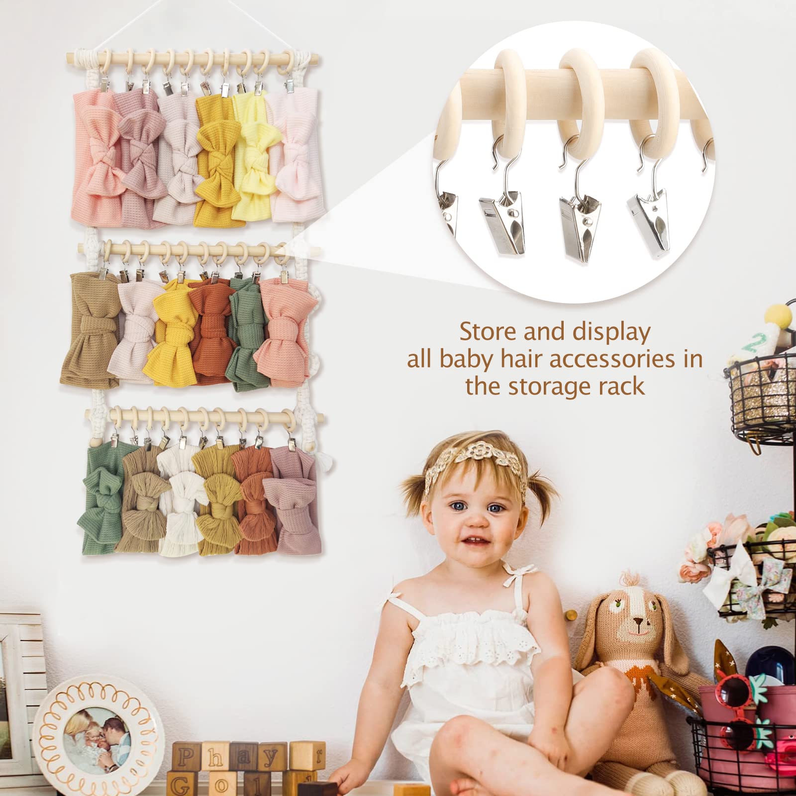POVETIRE hat holder wood ring with clip for nursery