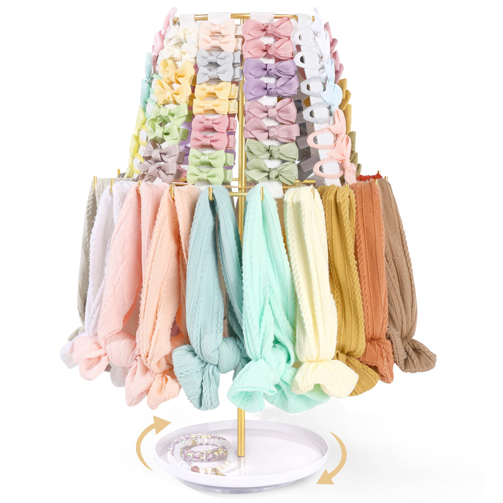 POVETIRE headband holder bow stand displaying baby bows neatly for quick dressing.