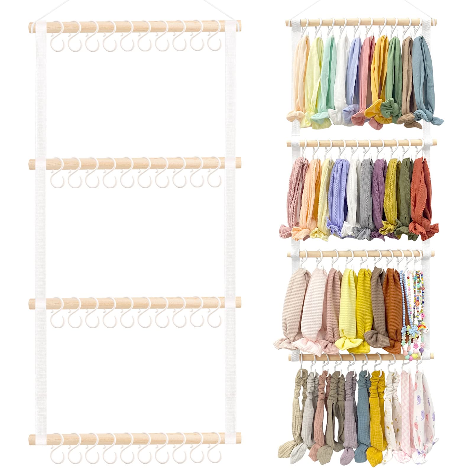 POVETIRE headband holder showing bow storage setup for nursery organization.