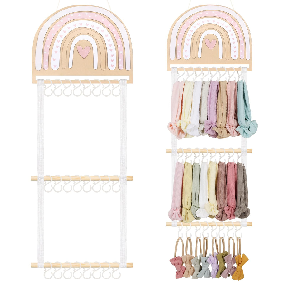 POVETIRE headband holder with rainbow display keeps bows organized and accessible