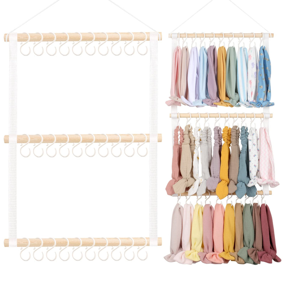 POVETIRE headband holder on wall for easy access to headbands.