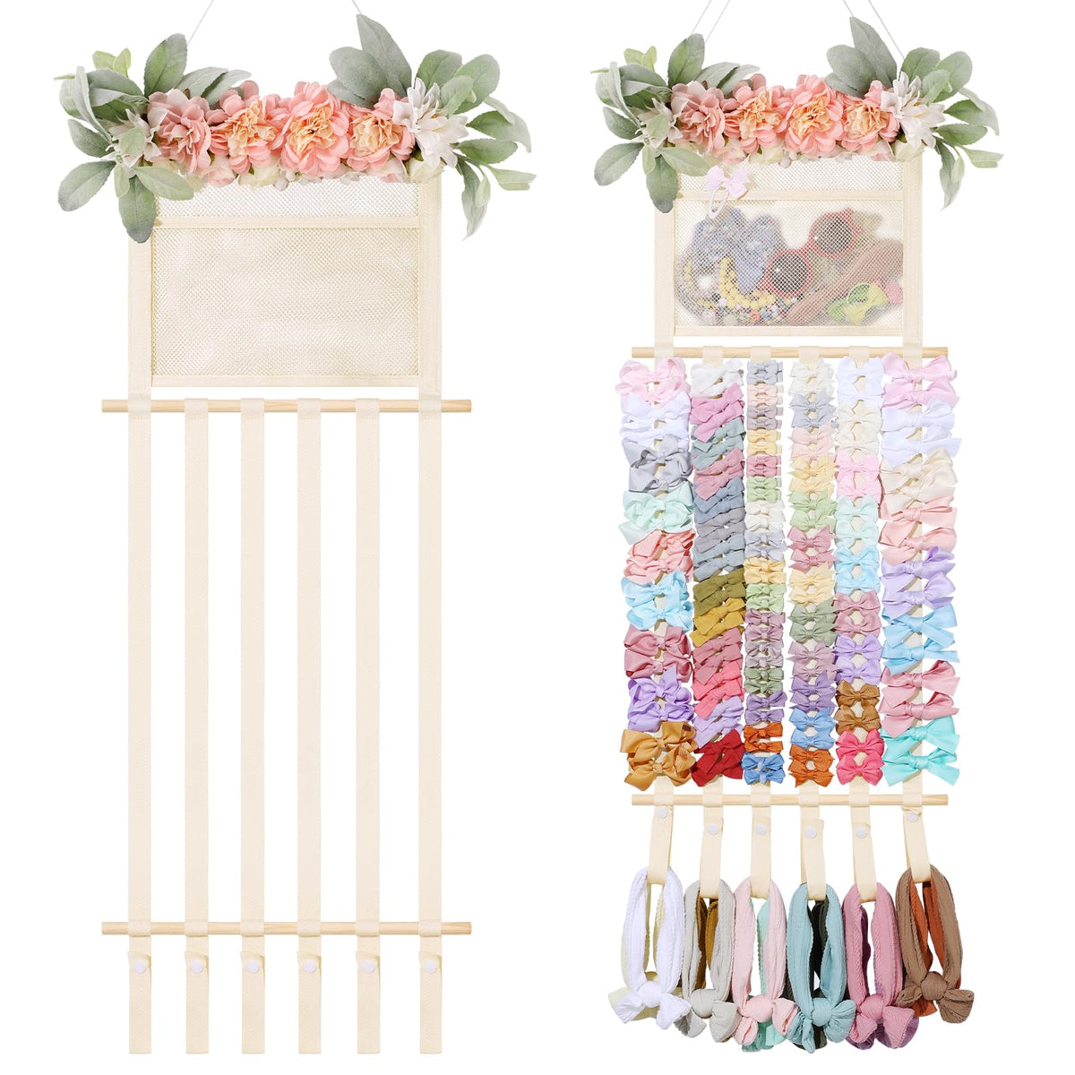 POVETIRE headband holder wall display with floral leaves for easy bows organization