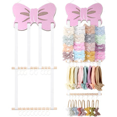 POVETIRE headband holder mounted on wall displaying headbands and bows clearly