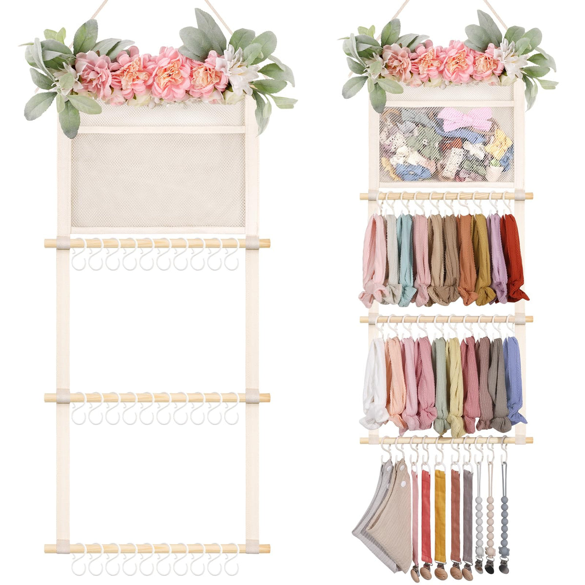 POVETIRE headband holder on wall organizes bows with four-layer display