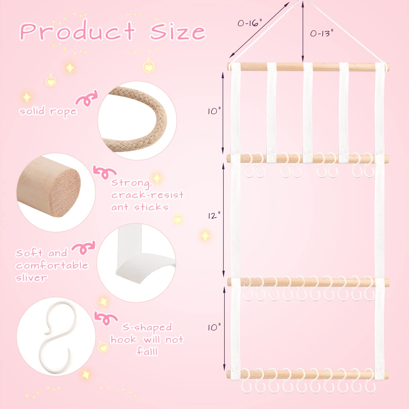 POVETIRE headbands organizer with 3 rows and 30 hooks for tidy display