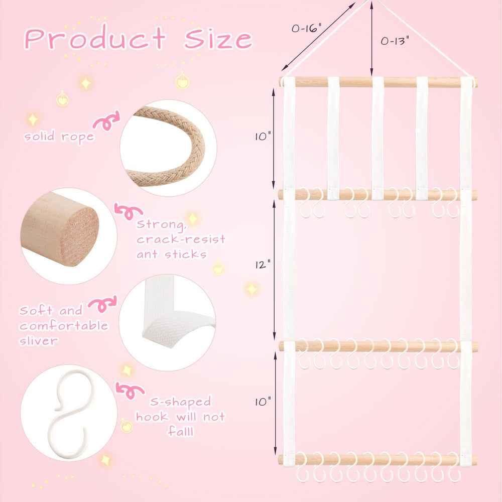POVETIRE headbands organizer with 3 rows and 30 hooks for tidy display