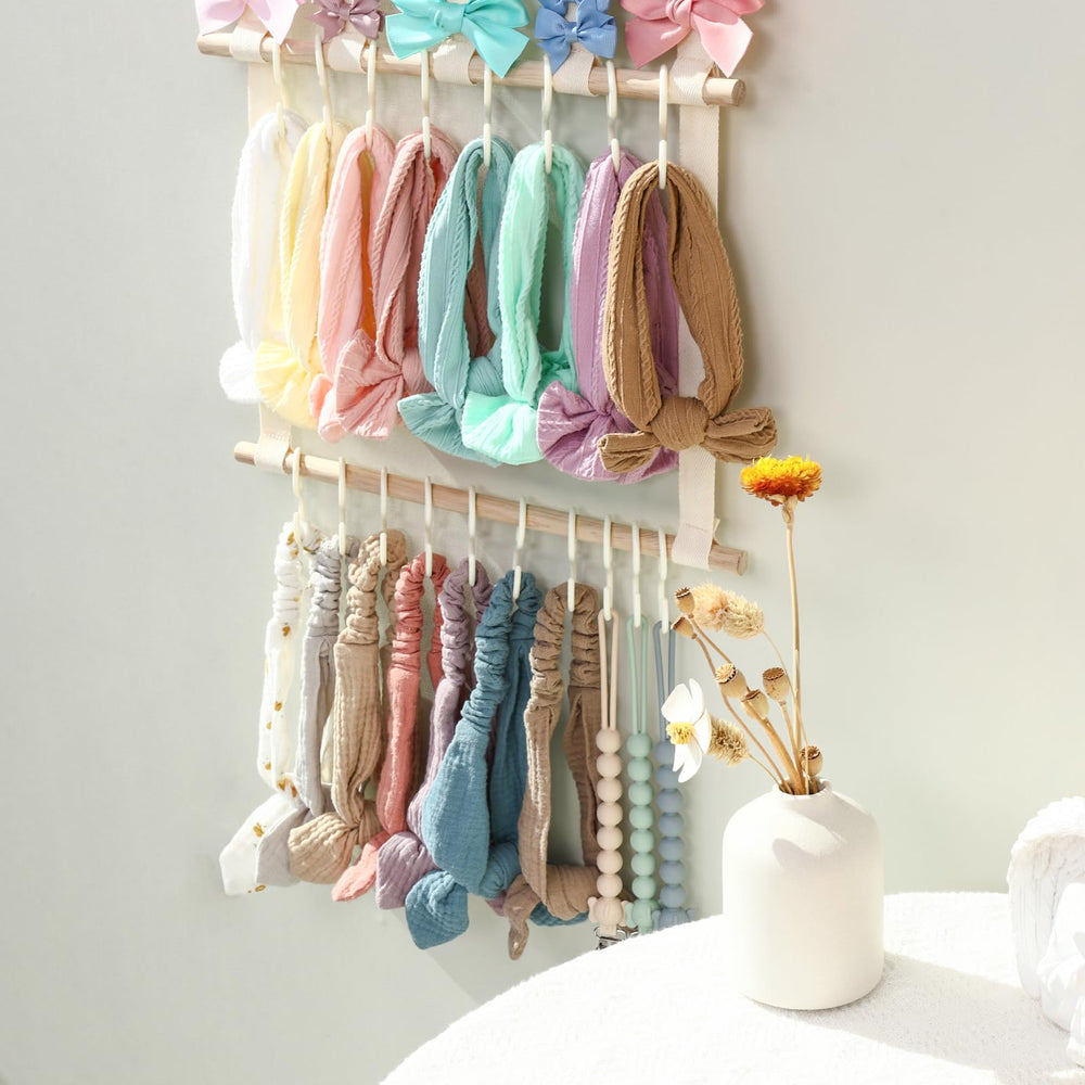 POVETIRE nursery decor and hair accessory storage on wall