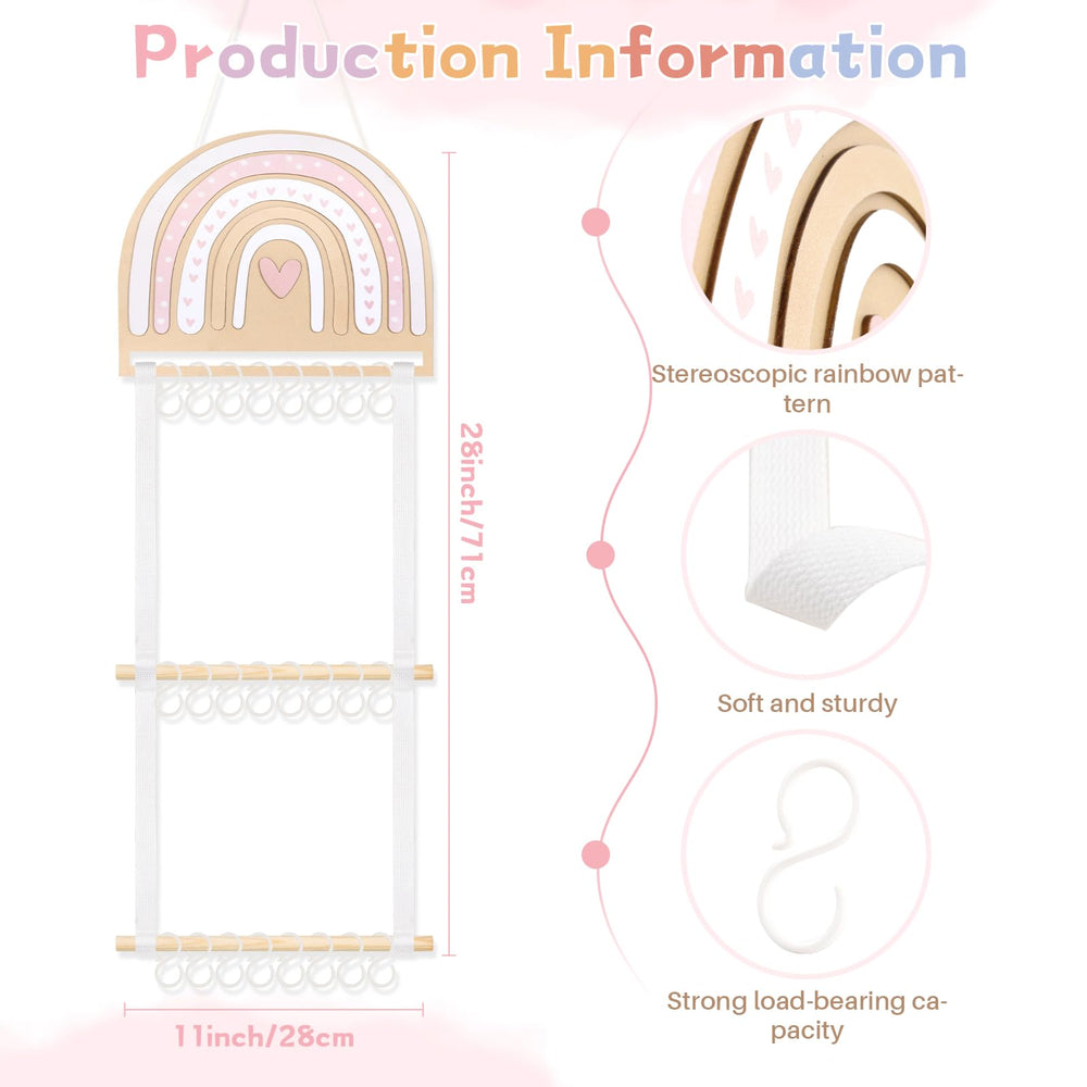 POVETIRE nursery decor in pastel tones safely stores hair accessories on a wall