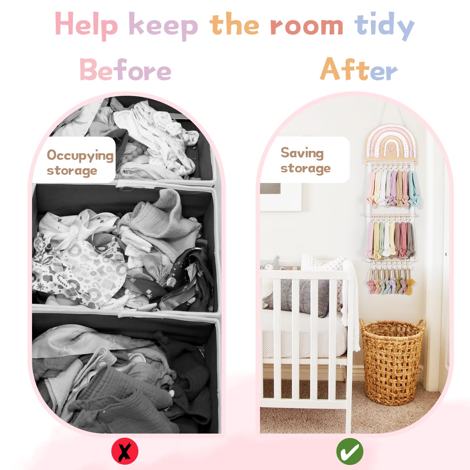 POVETIRE rainbow-pattern hanger brightens the nursery while keeping items visible