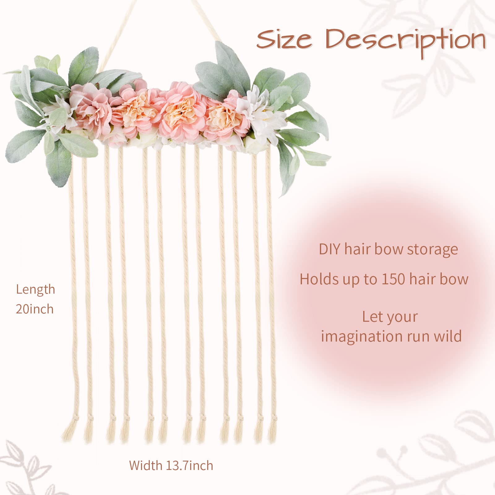 POVETIRE six-rows cotton rope bow display stores multiple bows.