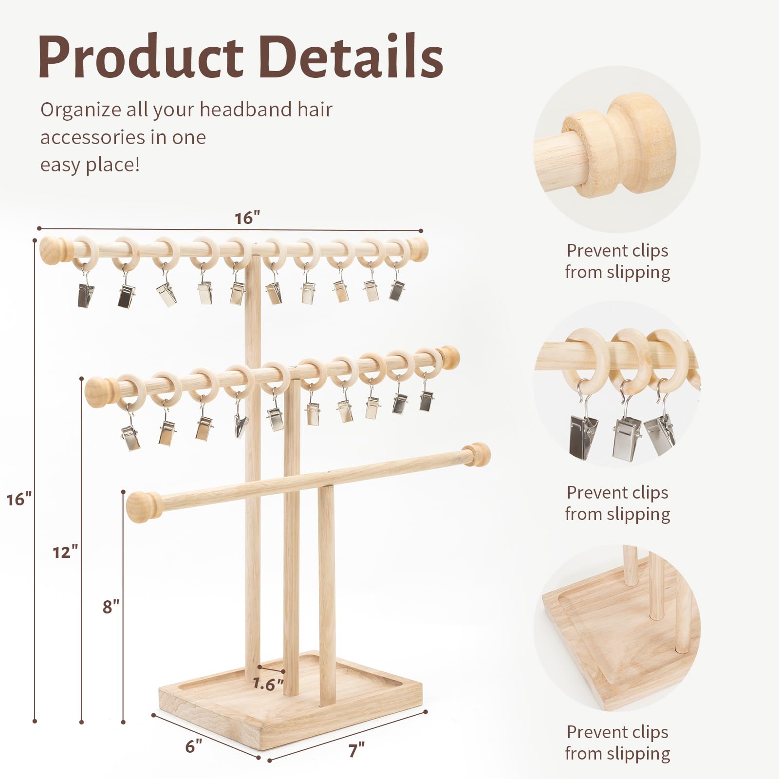 POVETIRE wooden bow organizer base design provides stable storage for small items