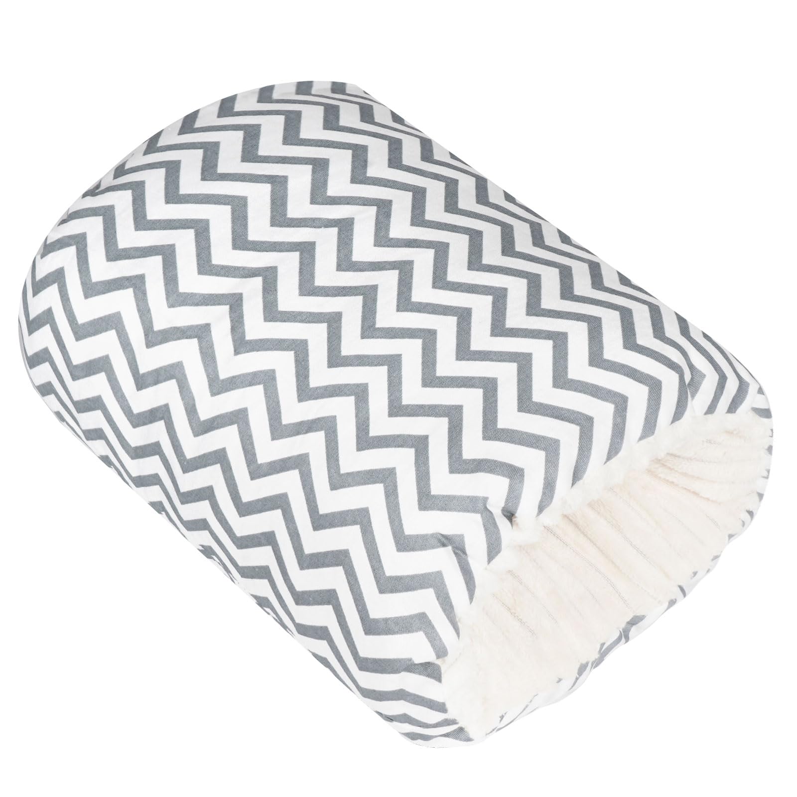 Grey stripe Povkufii arm pillow shown in use during feeding.