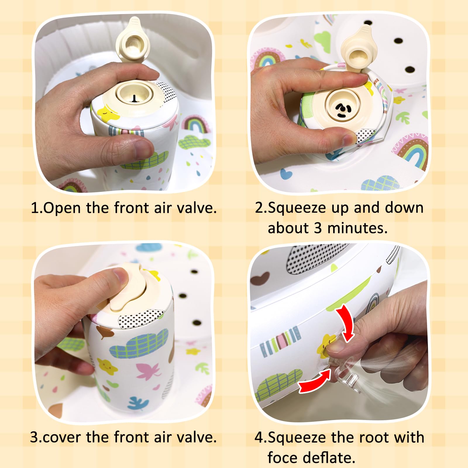 Poycuna inflatable baby seat suitable for ages 3 to 36 months and up to 66 pounds.