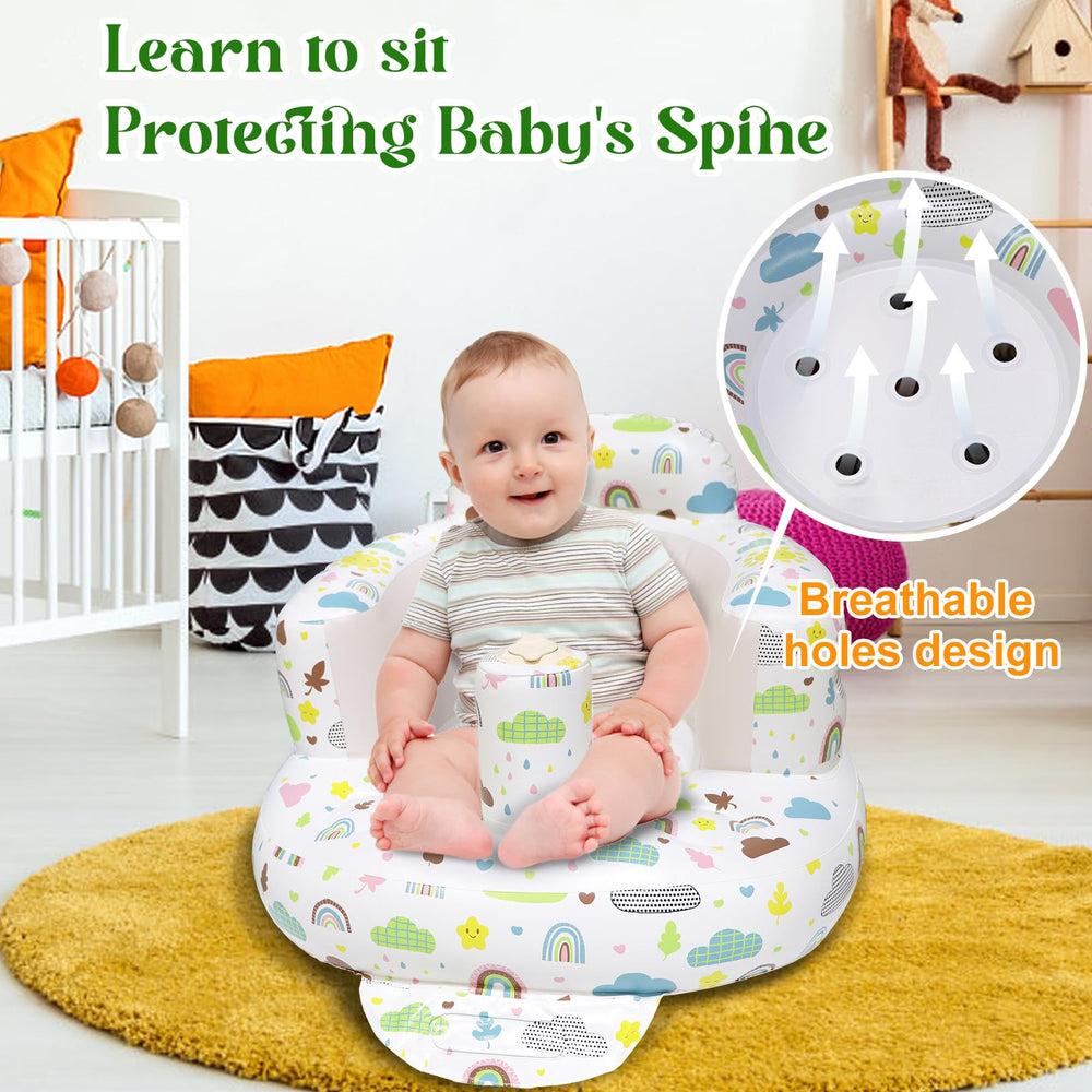 Poycuna inflatable baby seat backrest supports upright posture while learning to sit.