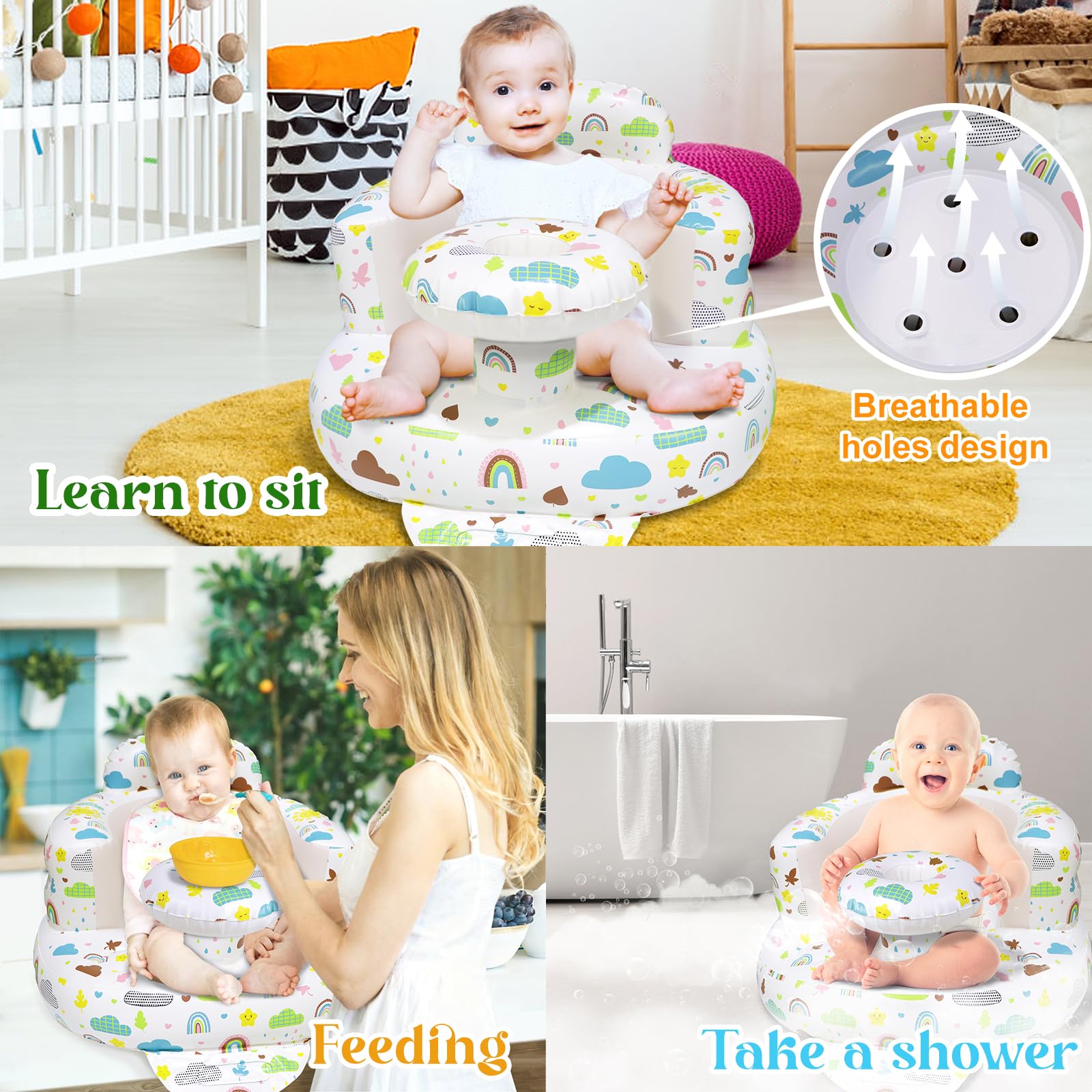 Poycuna inflatable baby seat compact fold stores easily for travel.