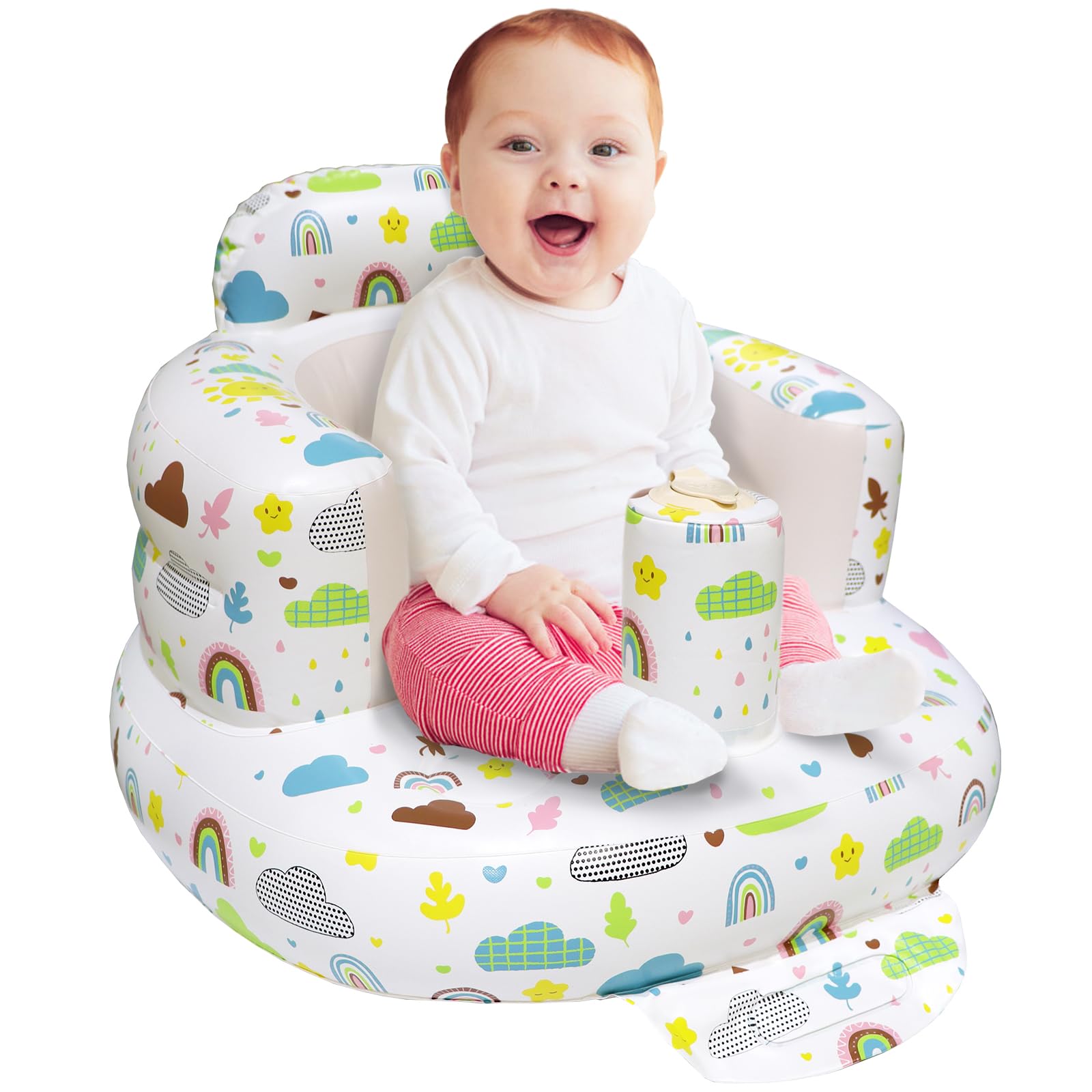 Poycuna inflatable baby seat folded for compact storage and travel.