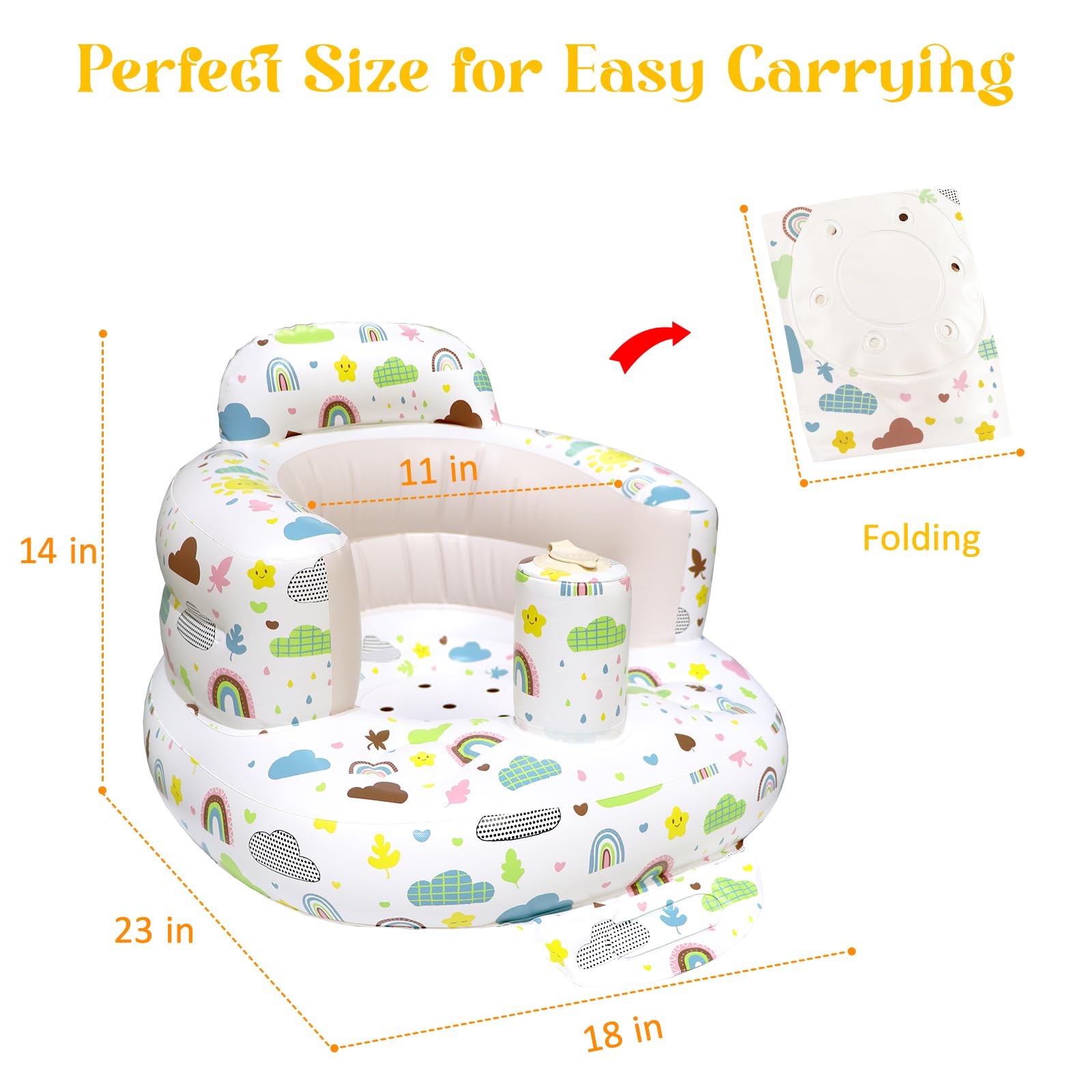 Poycuna inflatable baby seat usable indoors and outdoors for feeding and play.