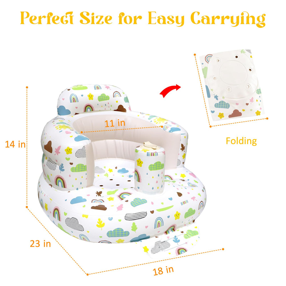 Poycuna inflatable baby seat usable indoors and outdoors for feeding and play.