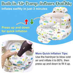 Poycuna inflatable baby seat with tray for meal time setup.