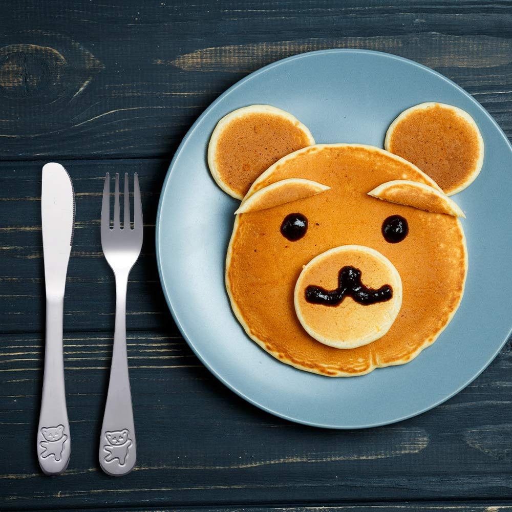 Poylim durable stainless steel flatware for growing children at meals.
