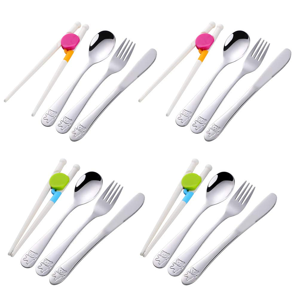 Poylim kids stainless steel knives with rounded tips for safe self-feeding.