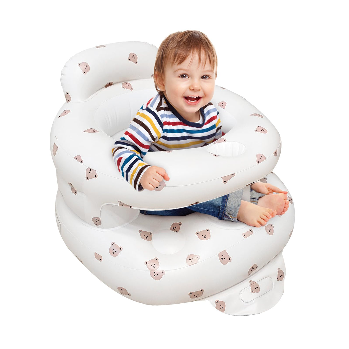 POZMTIORE inflatable baby seat with bear design provides cozy back support for floor time