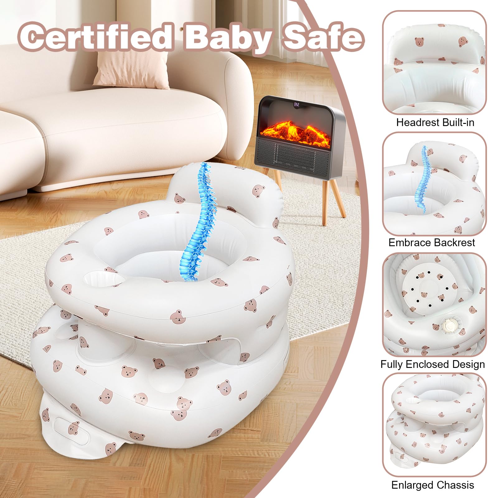 POZMTIORE inflatable baby seat built-in air pump enables quick setup anywhere