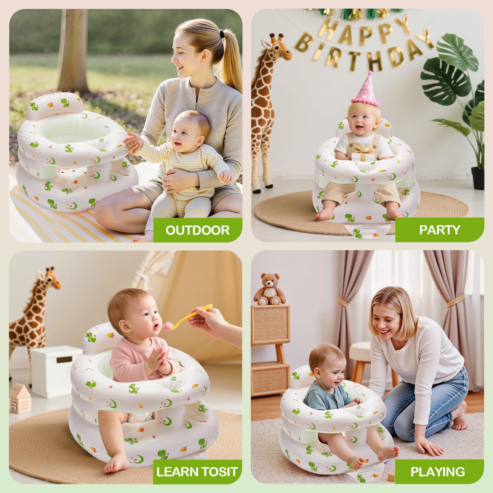 POZMTIORE travel-friendly baby seat ready for beach or camping trips