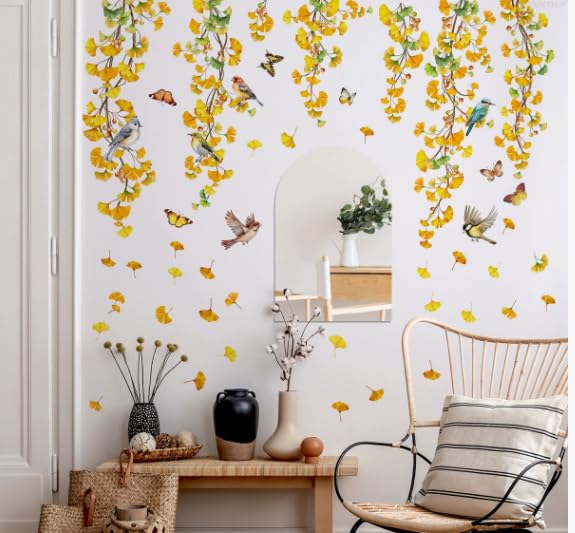 Prabahdak fall ginkgo leaves vine wall sticker for natural living room accent