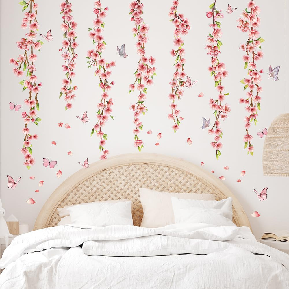 Prabahdak floral leaves butterfly wall decal adds nature-inspired charm to any room.