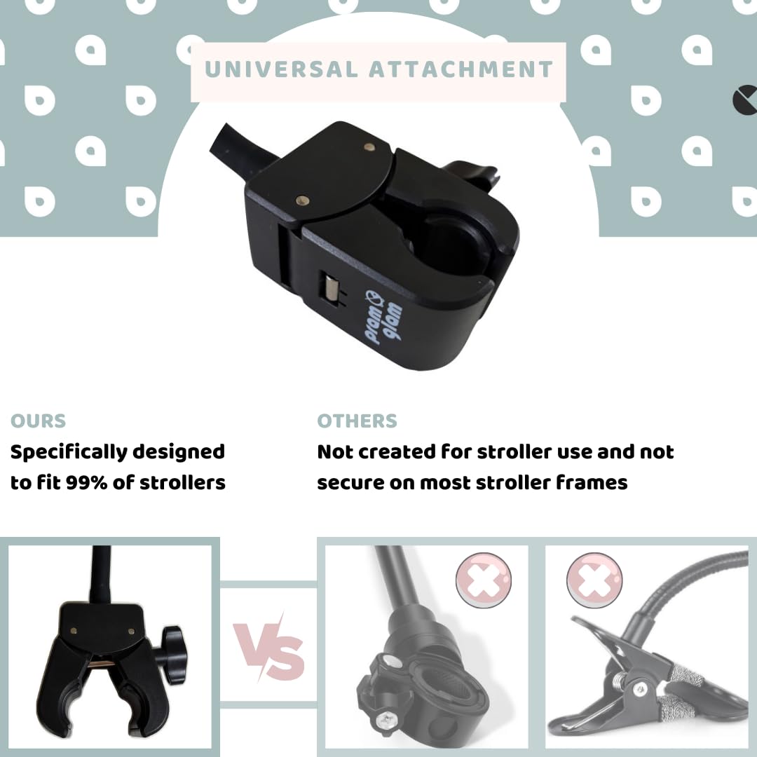 Pramglam universal-fit mirror adapts to most prams and strollers