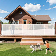 Pravoluxmax 236-inch retractable gate assembly shows easy setup and wide reach.